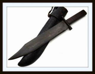 Massive Antique American Civil War Era Confederate Bowie Knife In Leather Sheath