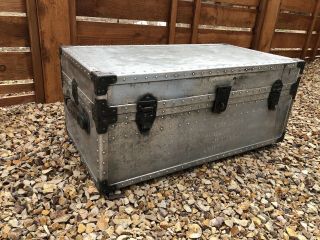 Vintage Military Aluminum Trunk Chest Footlocker Ammo Industrial Rivets Box Can