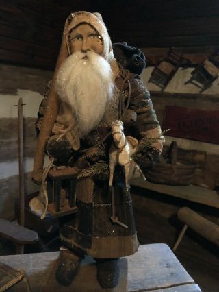 OOAK Arnett’s Country Store Santa/Coat From Early Quilt/ Holding Early Horse 12