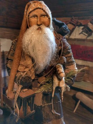 Ooak Arnett’s Country Store Santa/coat From Early Quilt/ Holding Early Horse