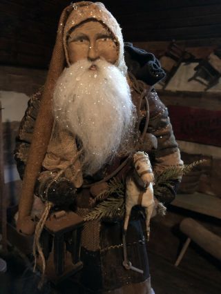 OOAK Arnett’s Country Store Santa/Coat From Early Quilt/ Holding Early Horse 5