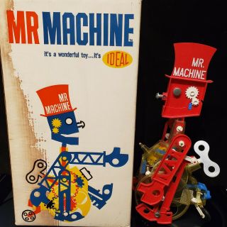 Vtg 1960 Ideal Mr Machine Wind - Up Toy Robot With Box & Instructions