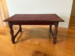 Antique Arcade Red Dining Table Cast Iron Doll House Dollhouse Toy