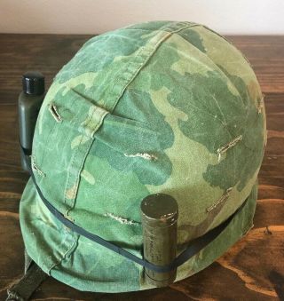 Vietnam War M1 Helmet,  Cover,  Liner,  Rubber Strap,  Insect Repellent,  Camp Stick
