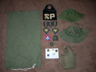 1968 - 1970 Army Vietnam / Boonie Hats,  Patches,  Emblems,  & Canteen.