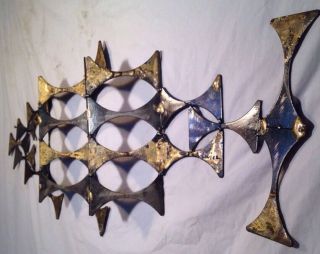 Vintage MCM Wall Art Metal Sculpture Of Fish Jere Style Signed E Kolwicz 5