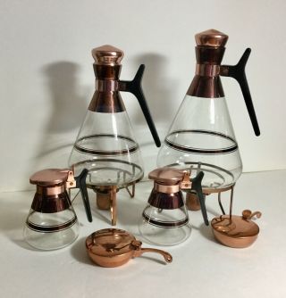 Mid Century Modern Coffee And Tea Pots Carafe Glass And Copper Colored