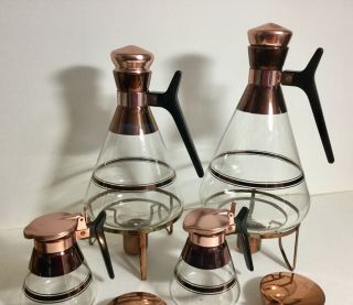 Mid Century Modern Coffee and Tea Pots Carafe Glass and Copper Colored 3
