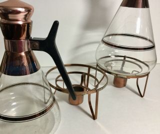 Mid Century Modern Coffee and Tea Pots Carafe Glass and Copper Colored 5