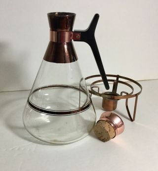 Mid Century Modern Coffee and Tea Pots Carafe Glass and Copper Colored 6