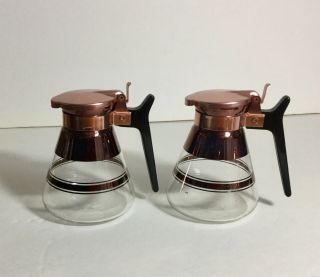 Mid Century Modern Coffee and Tea Pots Carafe Glass and Copper Colored 7