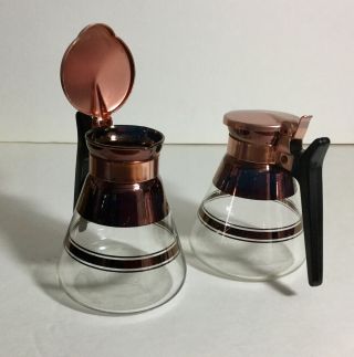 Mid Century Modern Coffee and Tea Pots Carafe Glass and Copper Colored 8