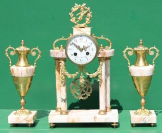 Antique French Portoco Garniture Clock Set