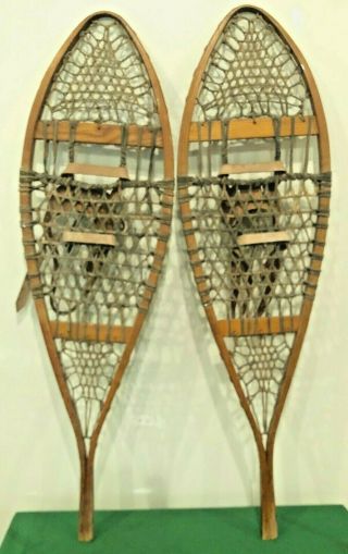 Antique Vintage Indian Made Kid Child Snowshoes 40 " X 11 " Usable Or Decor
