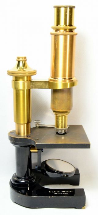 Antique E Leitz Wetzlar 1910 Brass Microscope W/ Wood Case No.  136686