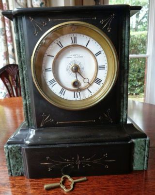 Black Slate And Marble Victorian Mantel Clock French Movement