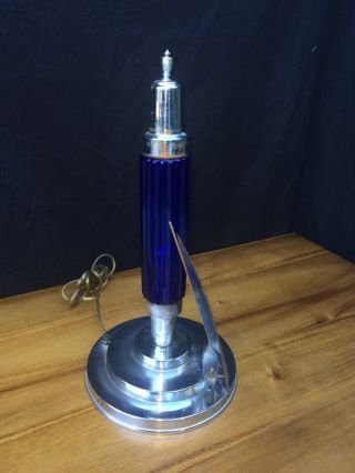Art Deco Sail Boat Lamp With Cobalt Glass Shade