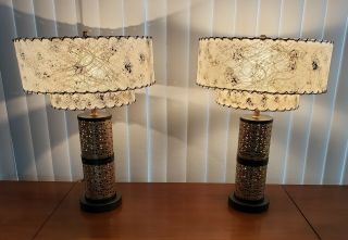 Atomic Vintage Mid Century Modern Table Lamps 1950s Fiberglass Shades