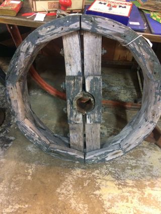 Vintage Wooden Flat Belt Pulley Wheel 24x4 1/2