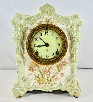 Porcelain Case 8 - Day Hand Painted Ansonia Mantel Clock.  Chimes.  1900