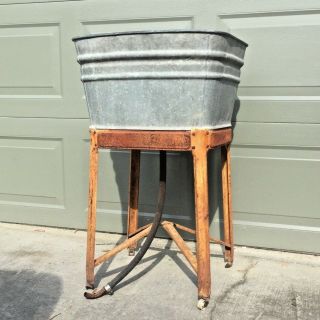 Antique Wash Tub W/ Stand - Perfect For Cooler - Vintage Galvanized Patina