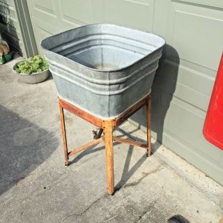 Antique Wash Tub w/ Stand - perfect for cooler - Vintage galvanized patina 2