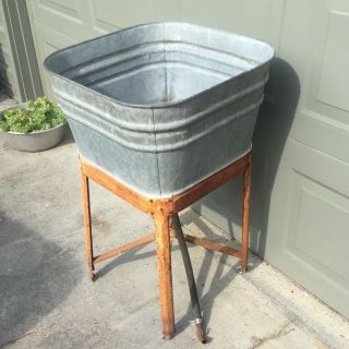 Antique Wash Tub w/ Stand - perfect for cooler - Vintage galvanized patina 3