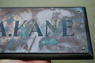 antique primitive doctors name sign wood / brass iron brackets Dr.  C.  A.  Kane 7