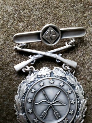 RARE WWII US Army 4th Army Sterling Silver Shooting Marksmanship Medal 6