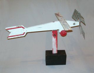 Old Vtg C 1960s Folk Art Whirligig Airplane Great Four Blade Prop Paint 3