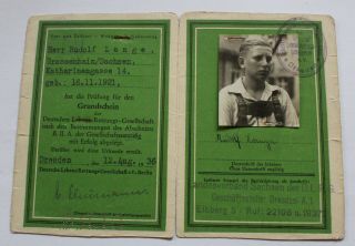 German Ww 2 Dlrg Membership Card From A Boy - Dresden 1936