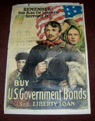Orig Remember The Flag Of Liberty Poster Wwi Third Liberty Loan Bond Home Front