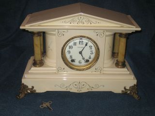 Antique White Seth Thomas Clock Adamantine No.  295 D Pat Sept 7,  1880