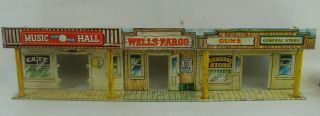 Vintage Marx Tin Western Town Playset Wells Fargo Music Hall General Store Cafe