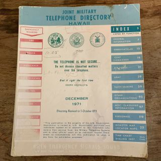 Vintage 1971 Joint Military Telephone Directory Hawaii Vietnam War Era Air Force