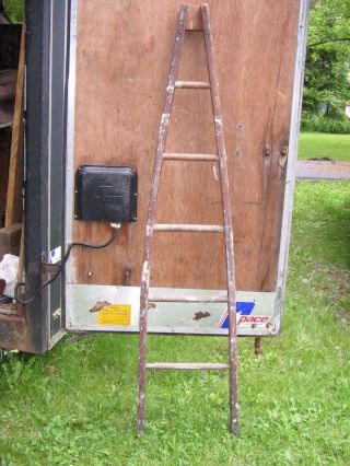 Rare Old Wood Tappered Ladder 17 " At Bottom - 4 " At Top - 6 