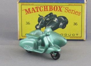 Vintage 1960s Matchbox 36 Lambretta Scooter Sidecar And Boxed