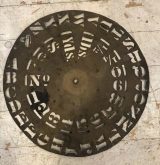 Antique Vintage Primitive Brass? 13.  25” Stencil Wheel Sign Maker Clock Making