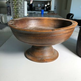 Rare 18th Century American Turned & Hewn Large Bowl On Base Surface