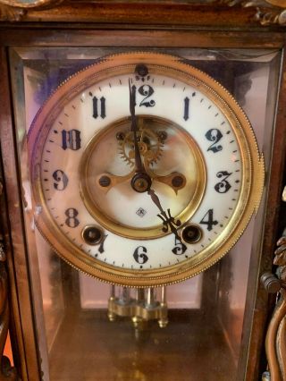 Antique Ansonia Marchioness Mantle Clock Open Escapement Brass Glass Case 5