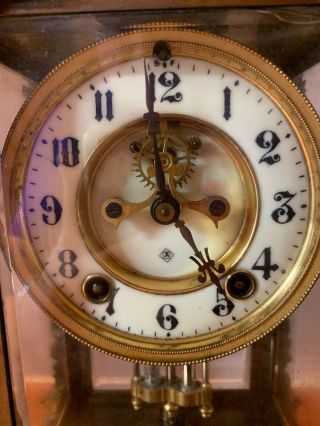 Antique Ansonia Marchioness Mantle Clock Open Escapement Brass Glass Case 6