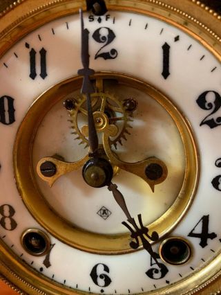 Antique Ansonia Marchioness Mantle Clock Open Escapement Brass Glass Case 7