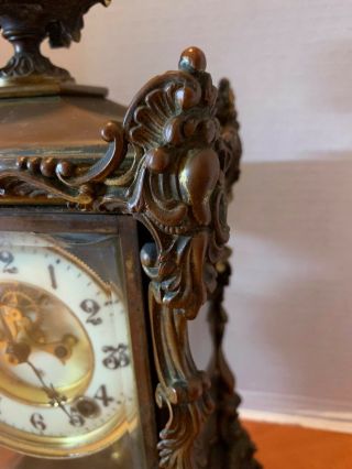 Antique Ansonia Marchioness Mantle Clock Open Escapement Brass Glass Case 9