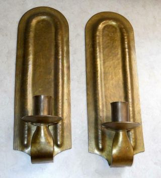 Vintage Etc Fish Brass Candle Wall Sconces Hand Wrought 9 1/4 " Arts And Crafts