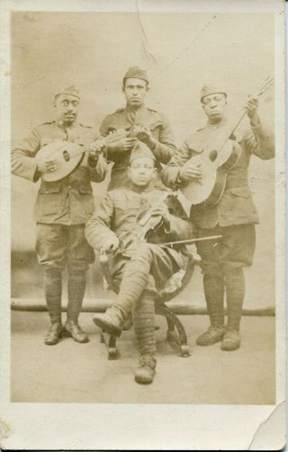 Real Photo Pc: Black/african - American Soldier Musicians Jazz Roots
