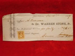 1869 Autograph Of Dr.  Warren Stone,  Confederate Surgeon General Of Louisiana