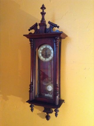 Vintage Large 36 " German Frederich Mauthe Schwenningen Fms Wood Glass Clock