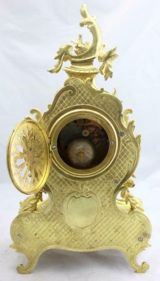 Antique Mantle Clock French Rococo Gilt Pierced Bronze Garniture Set 10