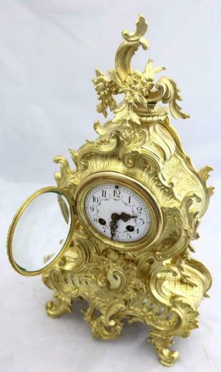 Antique Mantle Clock French Rococo Gilt Pierced Bronze Garniture Set 5