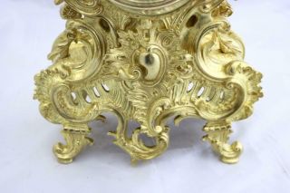 Antique Mantle Clock French Rococo Gilt Pierced Bronze Garniture Set 7